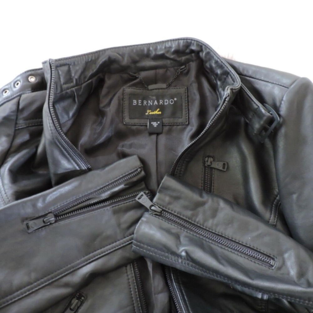 BERNARDO BLACK LEATHER BIKER MOTO JACKET SLIM XS - Picture 6 of 9